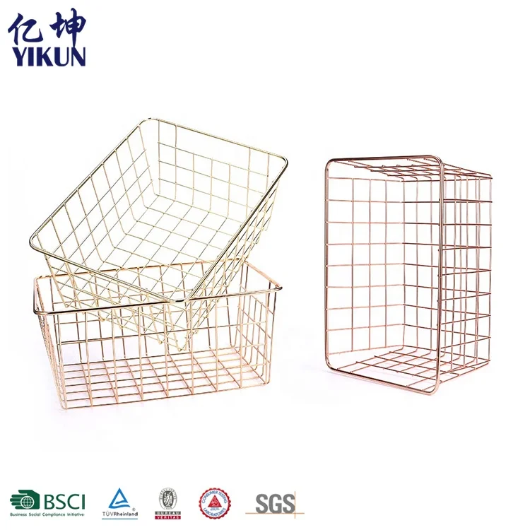 Decoration Metal Wire Home Goods Storage Baskets Rose Gold Iron Wire Fruit Basket