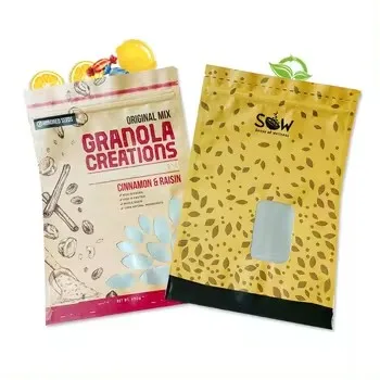 Eco Compostable Stand Up pouch Craft Brown Bag Custom Logo Biodegradable kraft Ziplock Food Packaging Paper Bags with Window