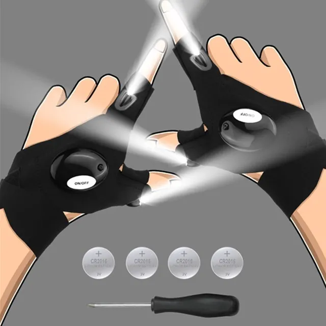 Summer Outdoor Fishing Cotton Adjustable Wrist Strap Fishing Gloves LED flashlight gloves