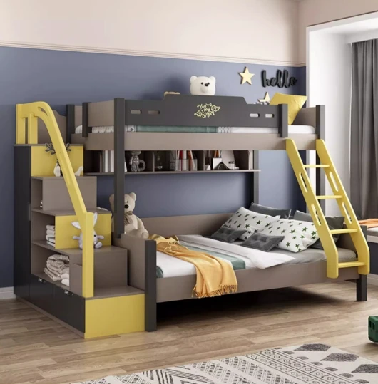 Nordic Modern Simple Mother-Child Solid Wood Kids Bed Multifunctional High-Low Double Decker Small Unit Combination for Children
