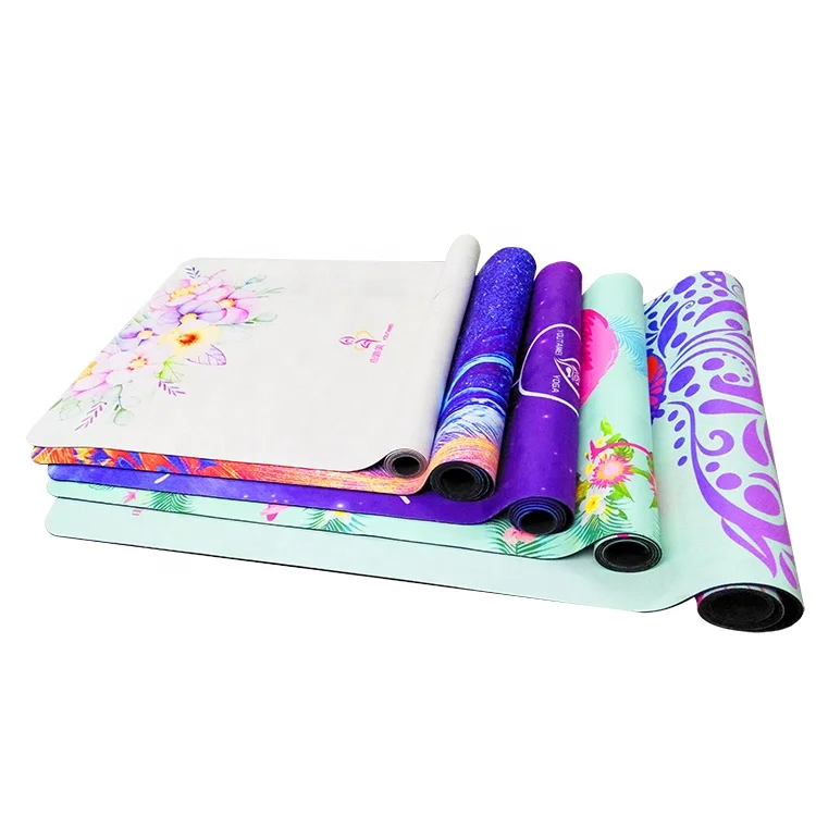 Customized Image and Logo Printed Natural Rubber Microfiber Suede Yoga Mat full color printing mat yoga factory