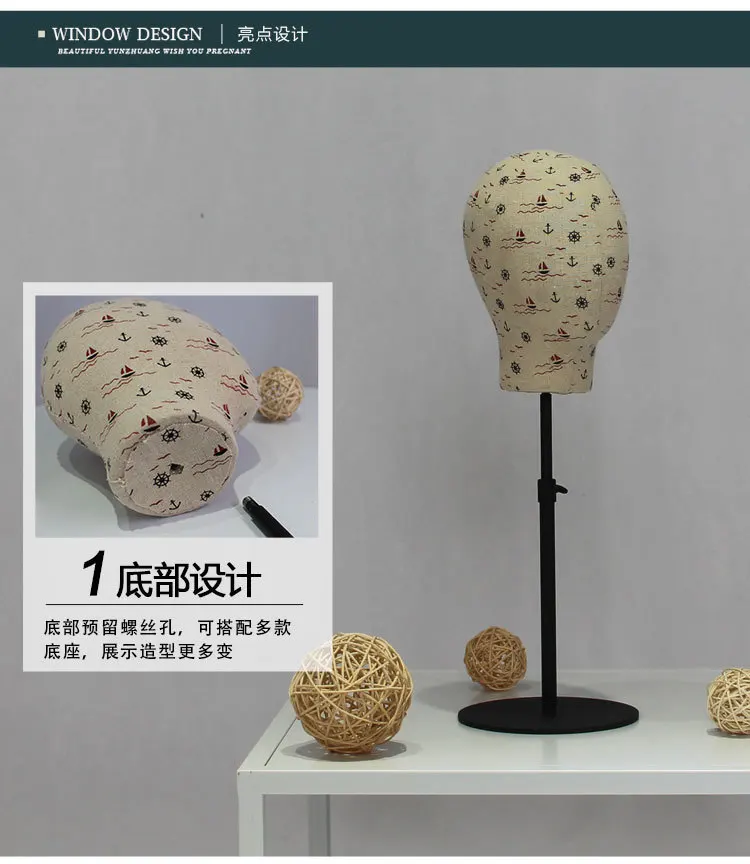 Beautiful fabric covered adjustable kids baby children head mannequin head with stand for hat wig scarf display