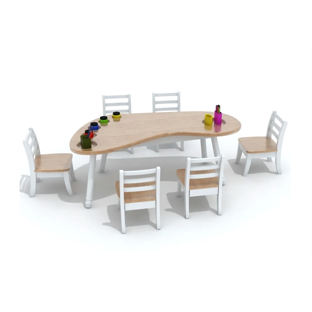 Daycare Furniture Wooden Furniture Kids Curved Back Table and Chair Set, Premium Kids School Furniture School Study Application
