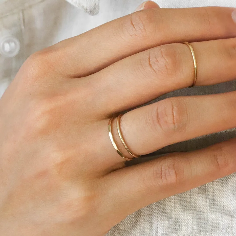 Custom Minimalist 14K Solid Real Gold 1mm Thin Stackable Band Classic Prime Dainty Jewelry Round Smooth Skinny Stacking Ring