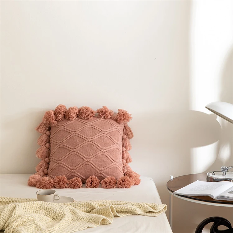 Moroccan Tassel Cushion Cover Cushion Cover Jacquard Knitted Pillow Covers