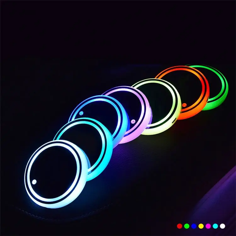 Car Accessories LED  Bottle cup mat intelligent luminous water coaster RGB 7 Colors Glowing cup pad auto lighting