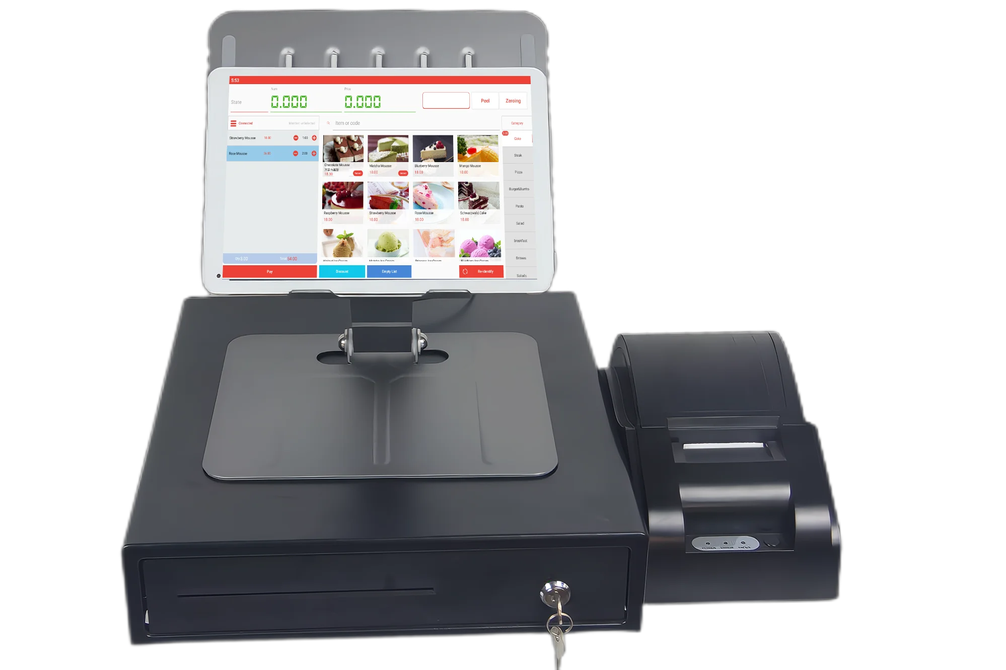 Smart Tablet POS system software for small shops using dine-in solution with 58mm thermal printer and cash drawer
