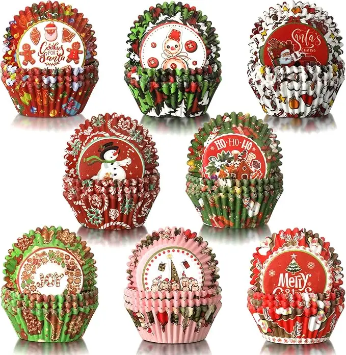Christmas Cupcake Cups Cases Mini Cupcake Liners White Muffin Liners Grease-proof No Smell Small Cupcake Wrappers Baking Cups