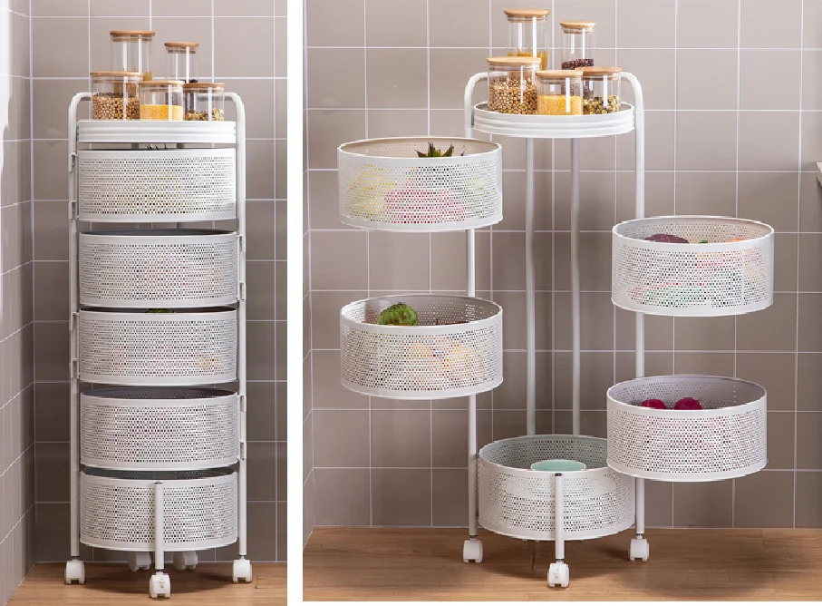 Rust-proof multifunction Metal Rotating Storage Service Trolley Kitchen for Fruit Vegetable