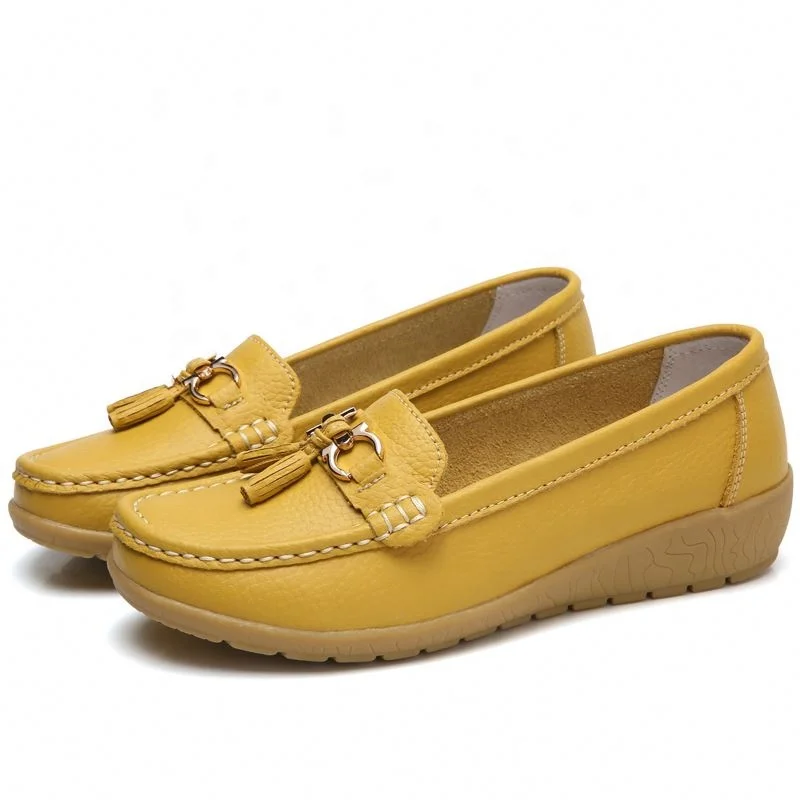 
Wholesale 10 color slip on women loafers low wedge cow leather loafers women flats causal ladies shoes 