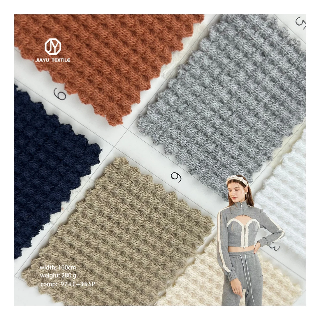 Spot 97% Cotton 3% Spandex Stretch Waffle Fabric for Girls Dresses and Sweaters, Ladies Suit Knitted Fabric Wholesale