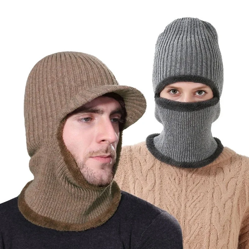 2023 Men And Women Hooded Plus Velvet Warm Face Mask Caps Outdoor Cold-Proof Face Masks Woolen Caps