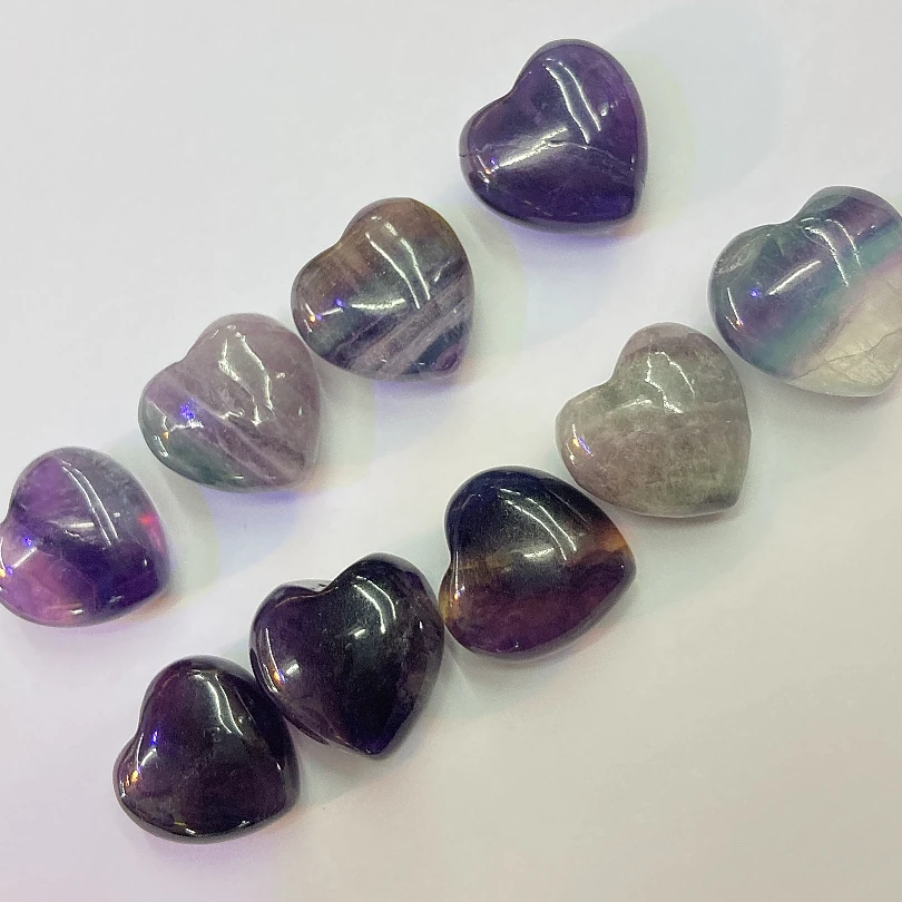 Purple Fluorite Quartz Heart Shape Jewelry Natural Private Label Crystal Stones for Wedding