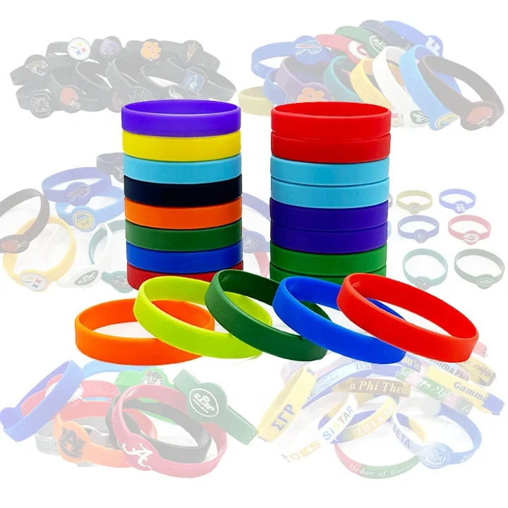 Promotional Custom Logo Design en Thin Rubber Silicone Bracelet Material Wrist Bands