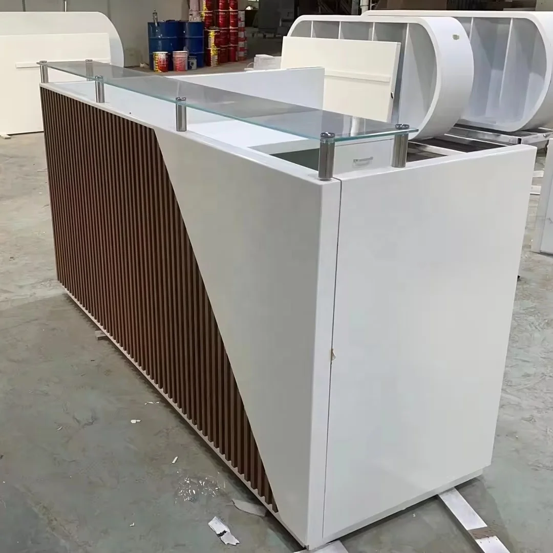 Customized Solid Wood L Shaped Modern Reception Desk Hotel Reception Counter Wooden Reception Desk