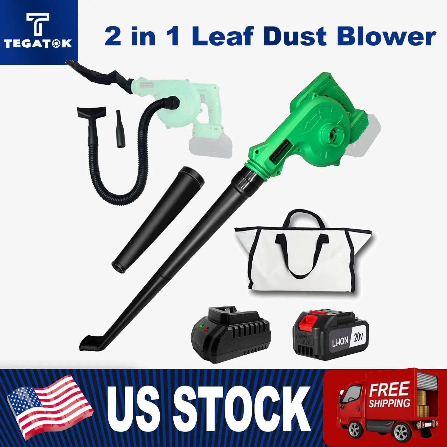 Tegatok Mini 2 in1 Cordless Leaf Dust Blower Compact Vacuum Cleaner 20V Battery
