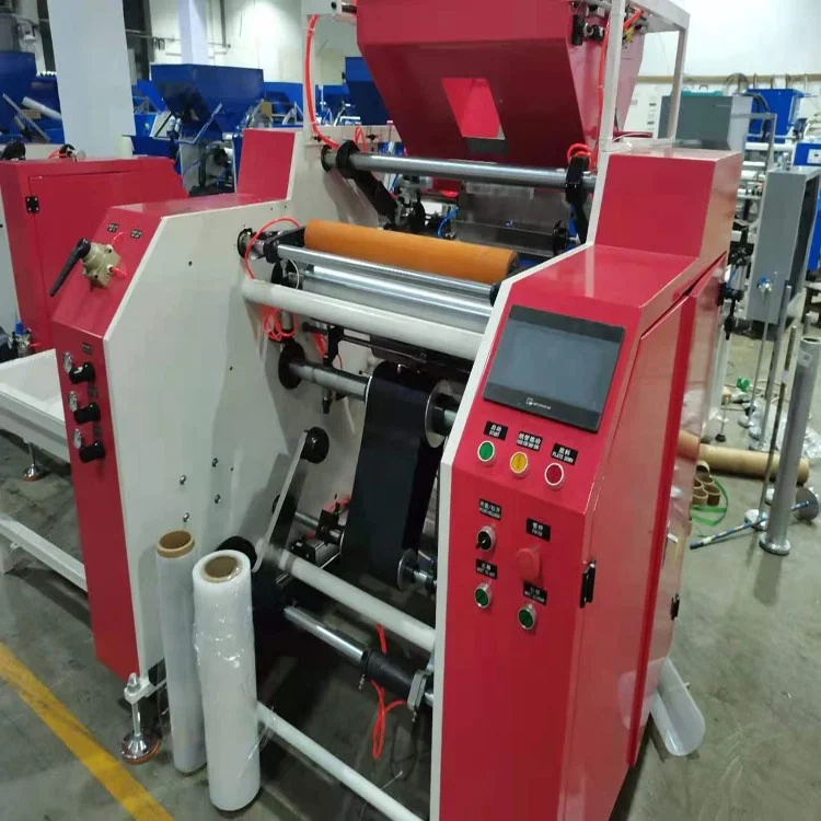 High speed stretch film slitter rewinder
