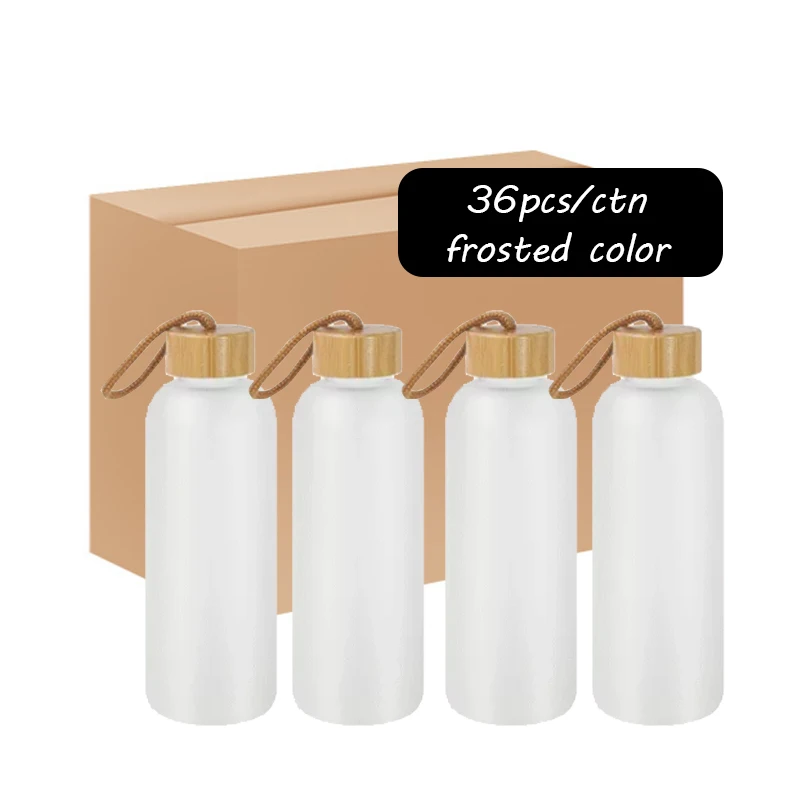 Amazon top seller Frosted 20oz  beer coffee multi color sublimation glass water bottle with portable bamboo lid top
