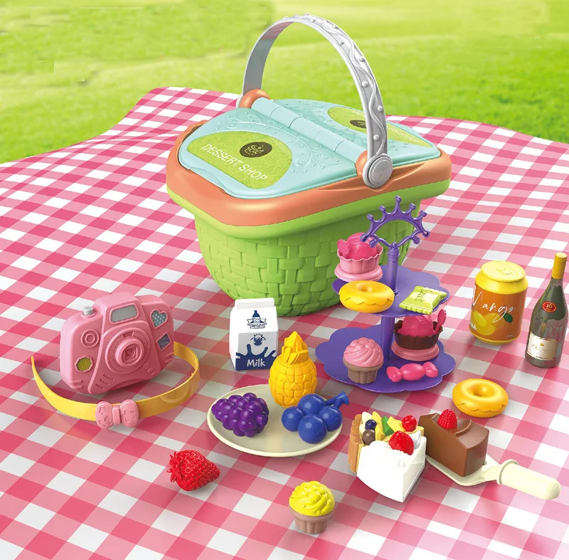 Zhiqu New Children Simulation Kitchen Tableware Food Dessert Barbecue Pizza Set Family Picnic Basket Toy