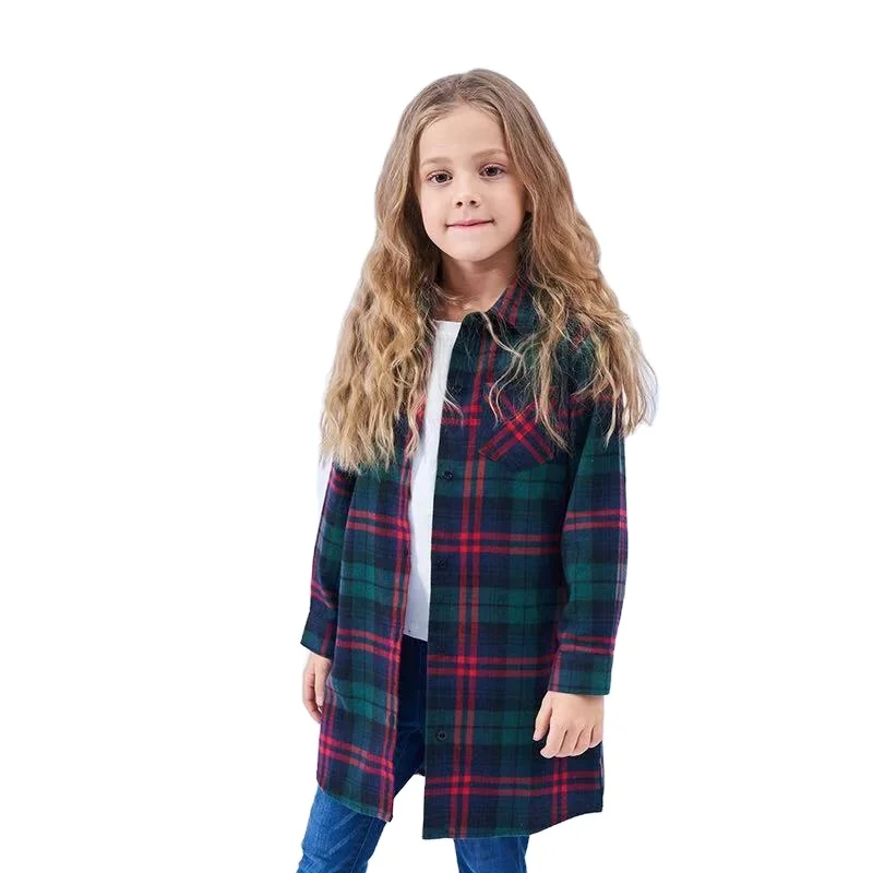 
2021 new whole sale plaid shirt teen girls clothes buffalo plaid girls 100% cotton kids plaid shirt 