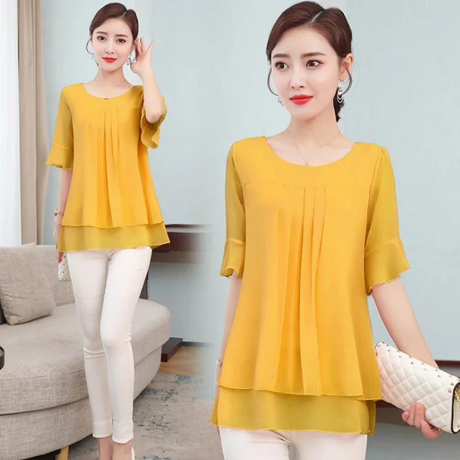 2021 Fashion Design New Blouse Plus Size Summer Ladies Chiffon Shirts
