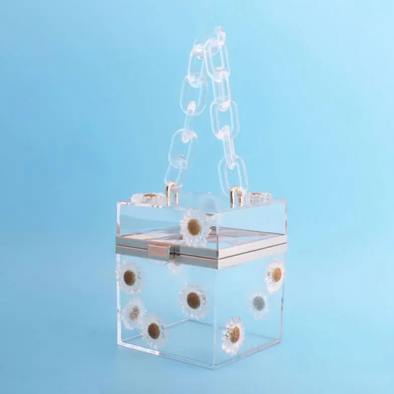 
Women Shoulder Handbag Cute Clear Acrylic Plastic Neon Hard Frame Flower Party Clutch Purse Clear Purse Acrylic Clear Clutch Bag 
