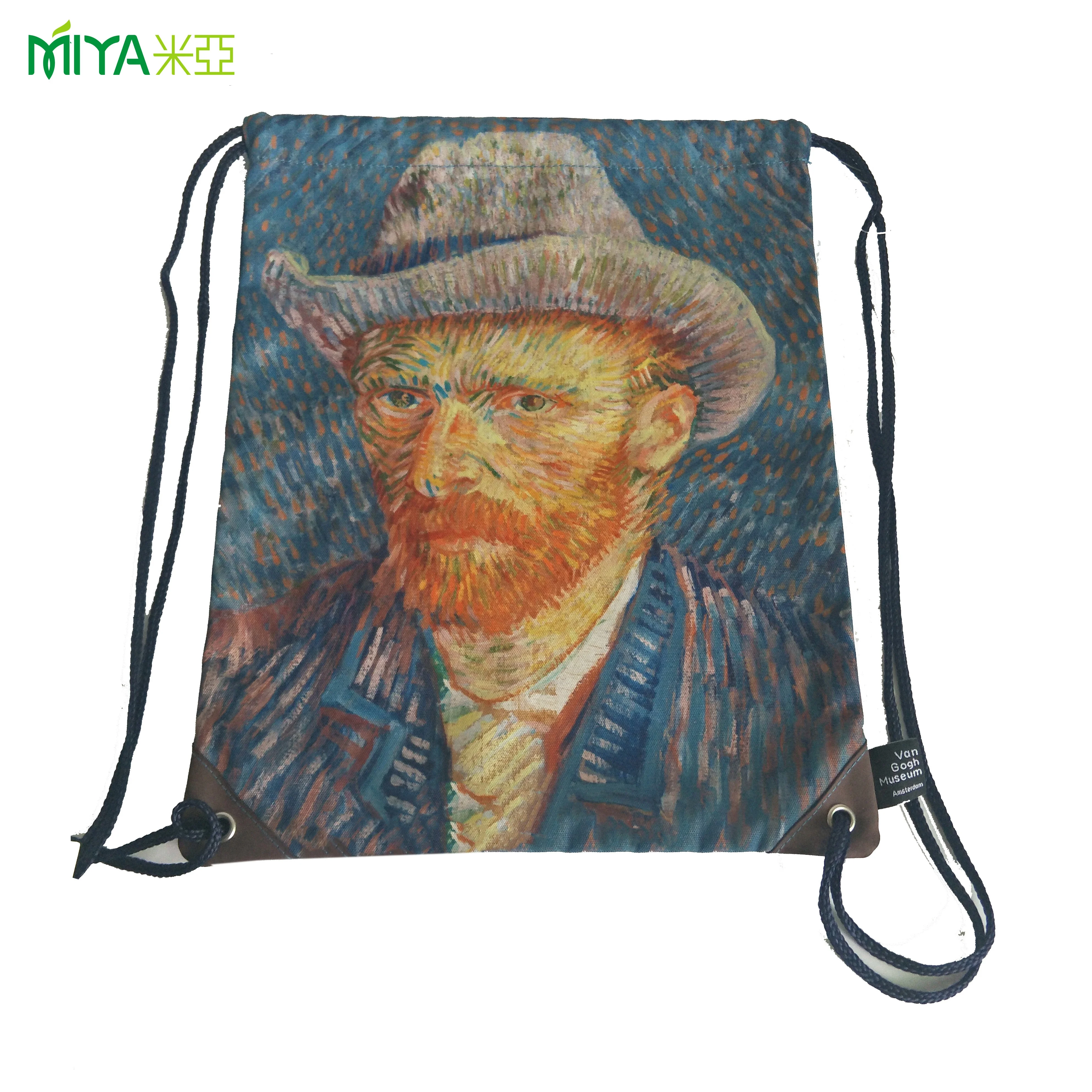 Hot sale Van gogh printed drawstring bag lightweight fashion backpack bag women