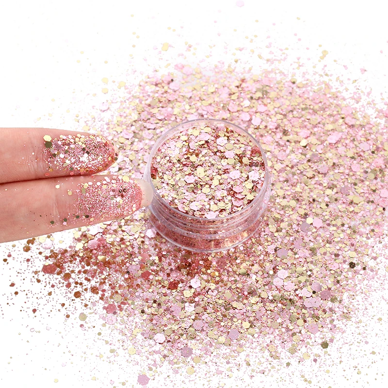 
Rose gold bulk glitter chunky mix Resistant Solvent Chunky Mixed Chunky Cosmetic Pet Glitter Bulk Glitter Mix 