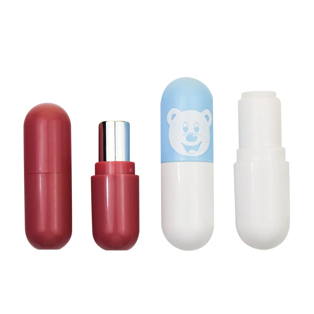 Wholesale Small Pill Shape Empty Round Lipstick Tube Lip Balm Tube Container For Cosmetic Packaging