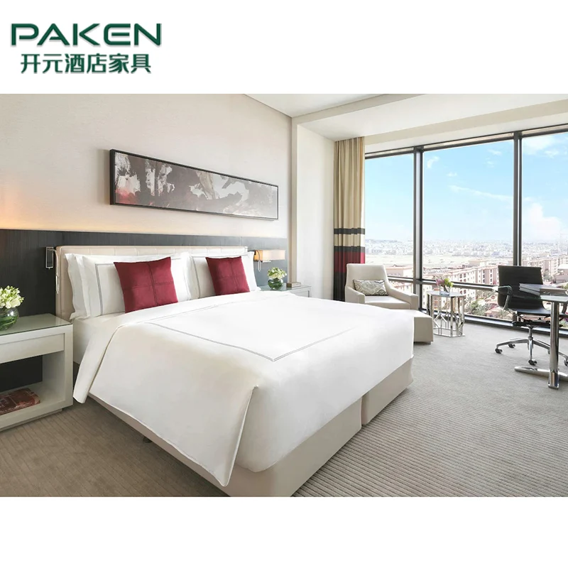 Dubai Ritz Carlton 5 Star Hotel Room Suite Wooden Headboard King Size Bed Luxury Bedroom Sets Hotel Furniture