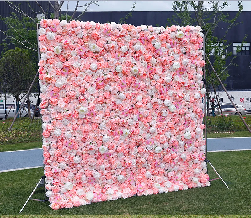 SEASON 1*1M Customize Artificial Roses Wall Silk Flowers Panel for Wedding Event Decor Pink Rose Flower Backdrop