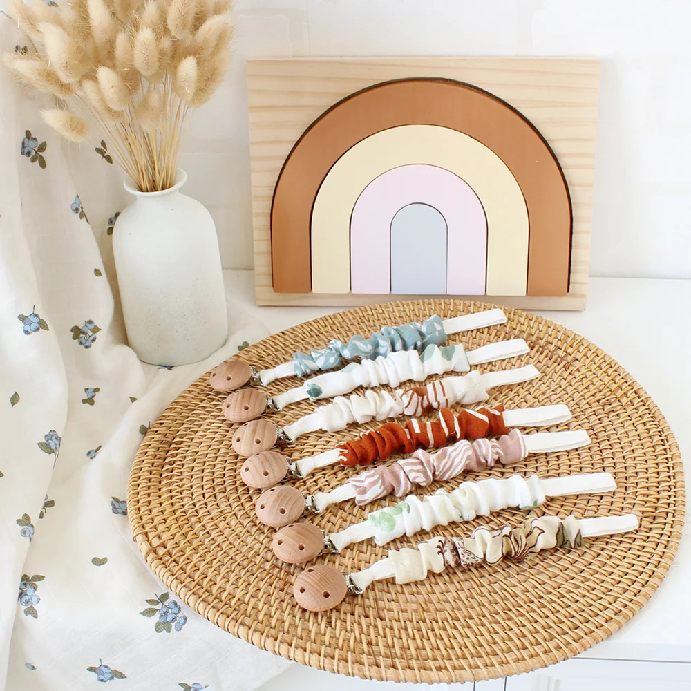 Infant Toy Wrinkle Bamboo Cotton Muslin Pacifier Holder Newborn Pacifier Clip Baby Teether Chain