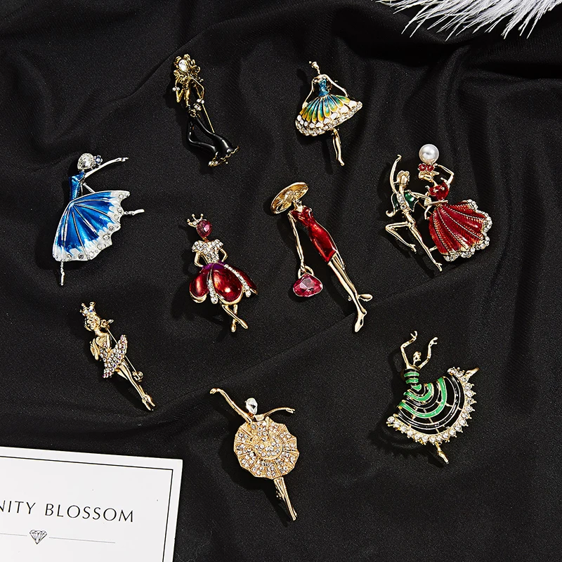 Custom Ballet Dancing Girl Brooch Jewelry Luxury Brooches  Clothes Hat Pins Rhinestone Brooch For Women