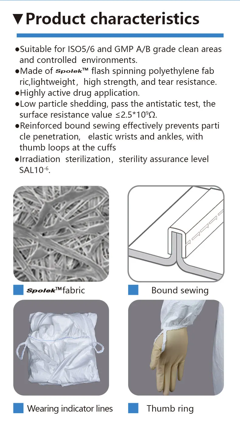 white disposable Esd Coat Clothes Anti-static Prot GMP A/B ISO5/6 sterile cleanroom coverall