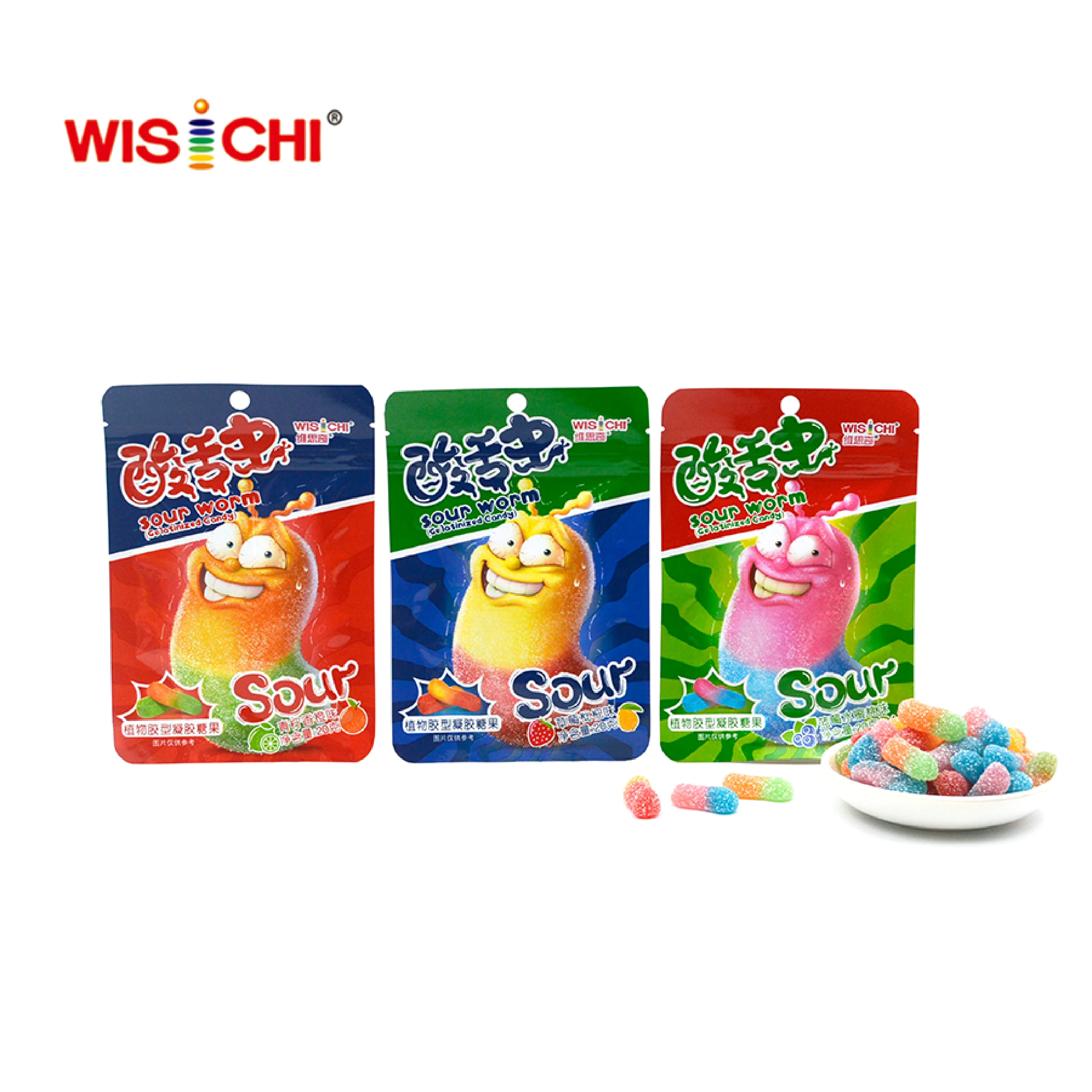 Free sample energy gummies supplement vegan sour worm gummies vitami pectin soft candy