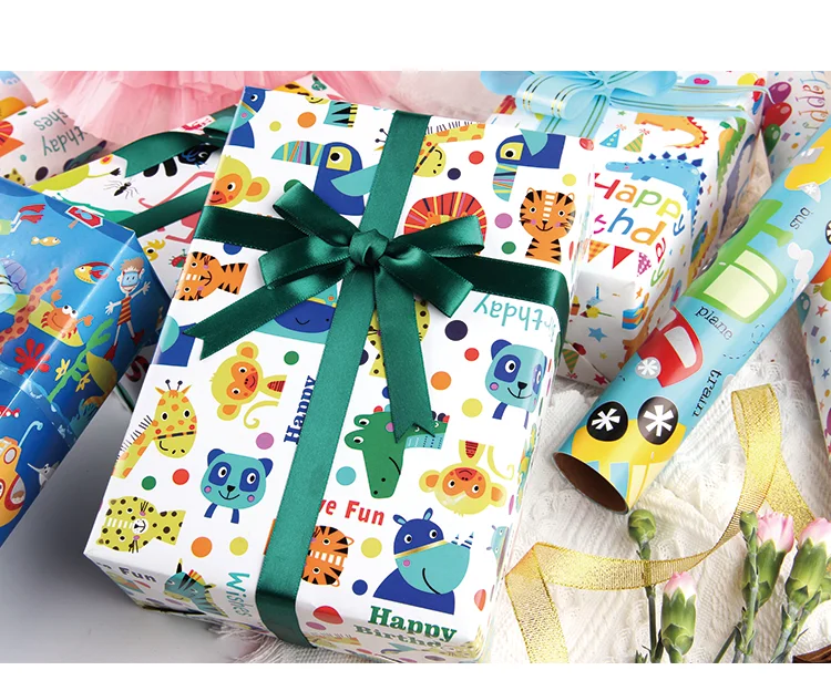 gift cartoon wood pulp wrapping paper kids greaseproof for birthday party