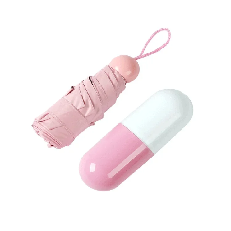 YB Mini 5 Fold Custom Logo Anti UV Pill Black Coated Umbrella Rain Pocket Foldable Umbrellas Manual Capsule Umbrella