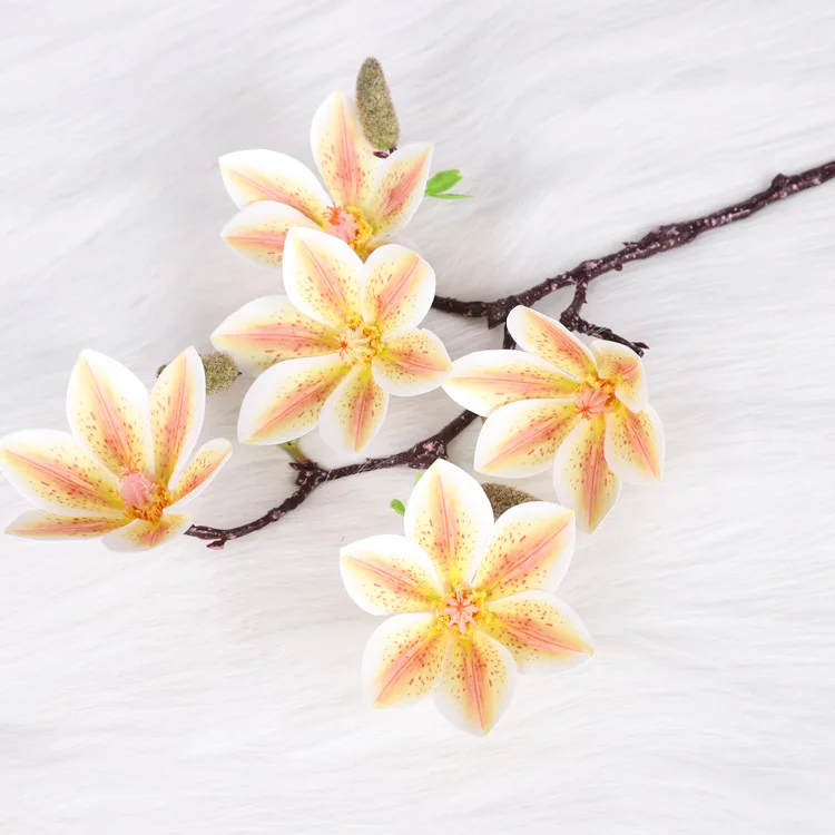 Wholesale 5 Heads Latex Magnolia Artificial Magnolia Stem Artificial Magnolia Flower Bundle