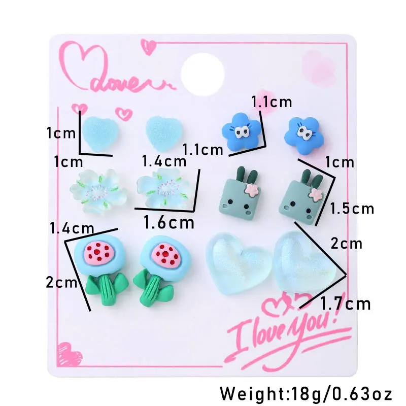 Finetoo Cartoon Solid Color Cute Acrylic Small Stud Earrings Creative Carrot Flower Animal Earrings Set for Women Girls