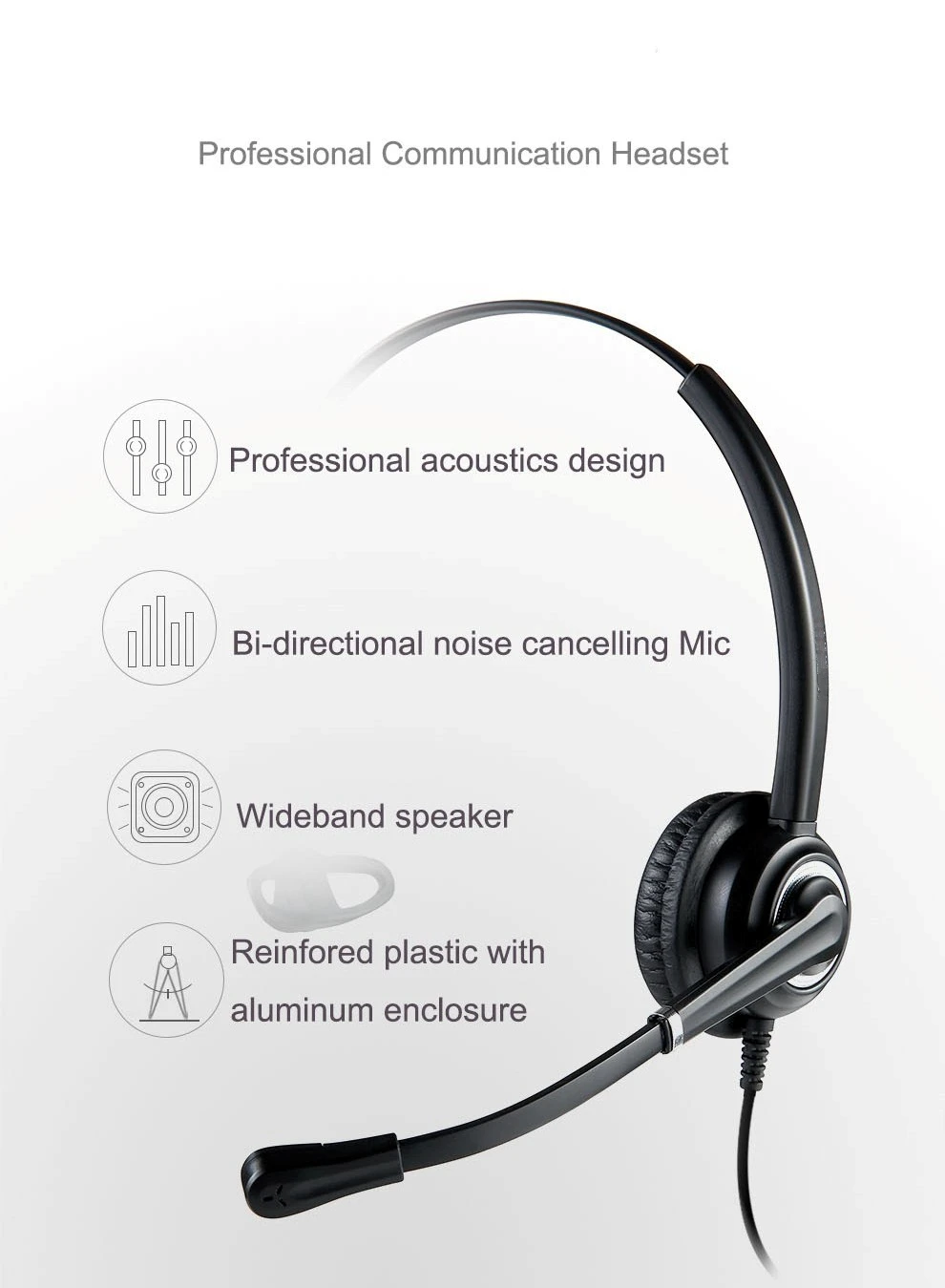 Noise cancelling call center USB headset with in line volume and mute control