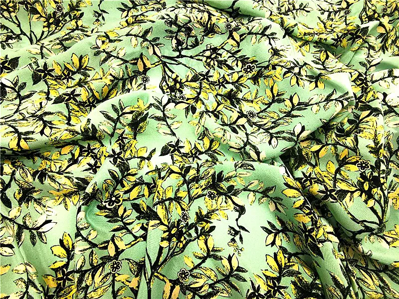 
digital printed silk cdc fabric 12mm silk cepe de chine leaf pattern 