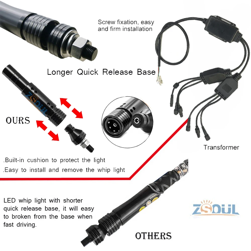 6FT Led Antenna Whip App Remote Control Lighting up atv Flag Chasing color Whip Lights for Trucks ATV UTV Off Road Snowmobile