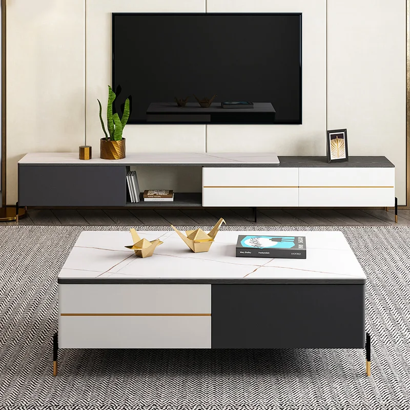 Hot Sale Multifunctional U-base Large Round Coffee Luxury Furniture Marble Top TV Stand White Wooden Table With