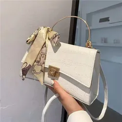 Western Style Stone Pattern Handbags New Simple Fashion Shoulder Bag  with Silk Scarf Wholesale PU Womens Bags