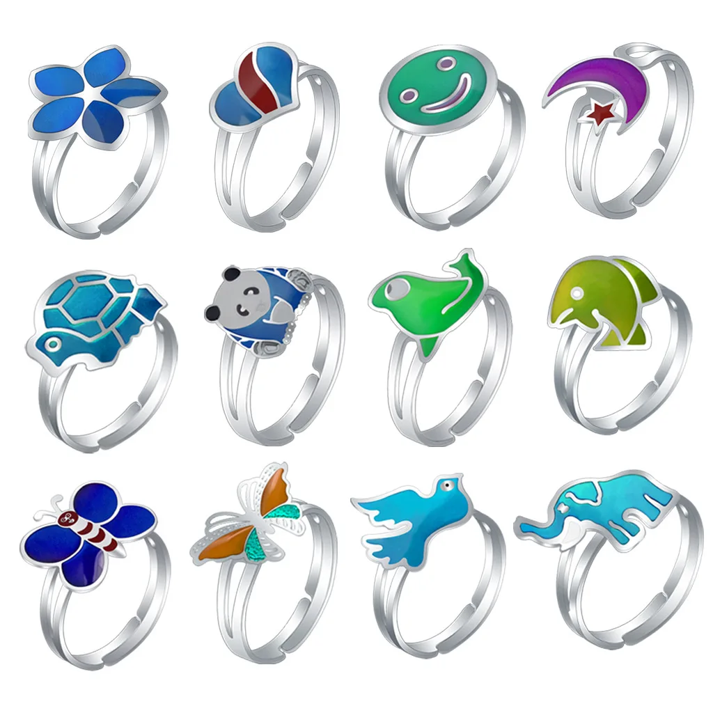 temperature sensor ring temperature control color change women children ring animal metal children rings
