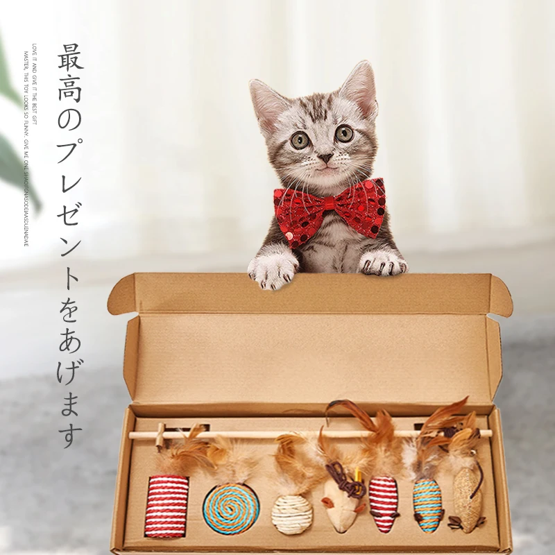  Pet feather bell ball toy set cat sisal