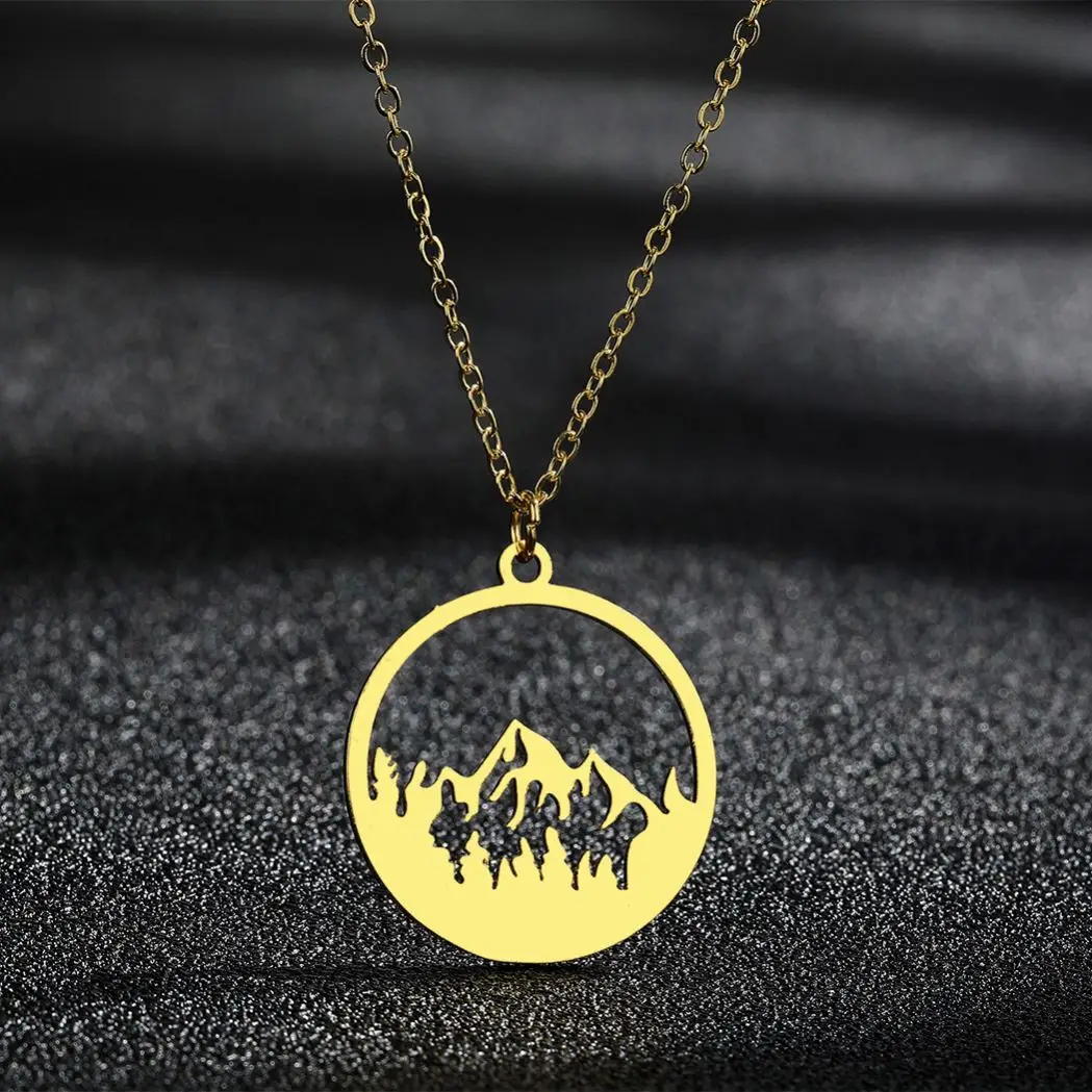 2023 New Arrival Hollow Round Circle Pendant Necklace Chic Stainless Steel Smooth Mountain Shape Necklace  jewelry necklaces