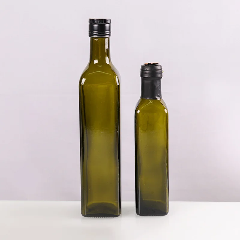 Wholesale In Stock 250ml 500ml 750ml 1000ml Clear Dark Green Square Round Marasca Cooking Olive Oil Glass Bottle with Screw Cap