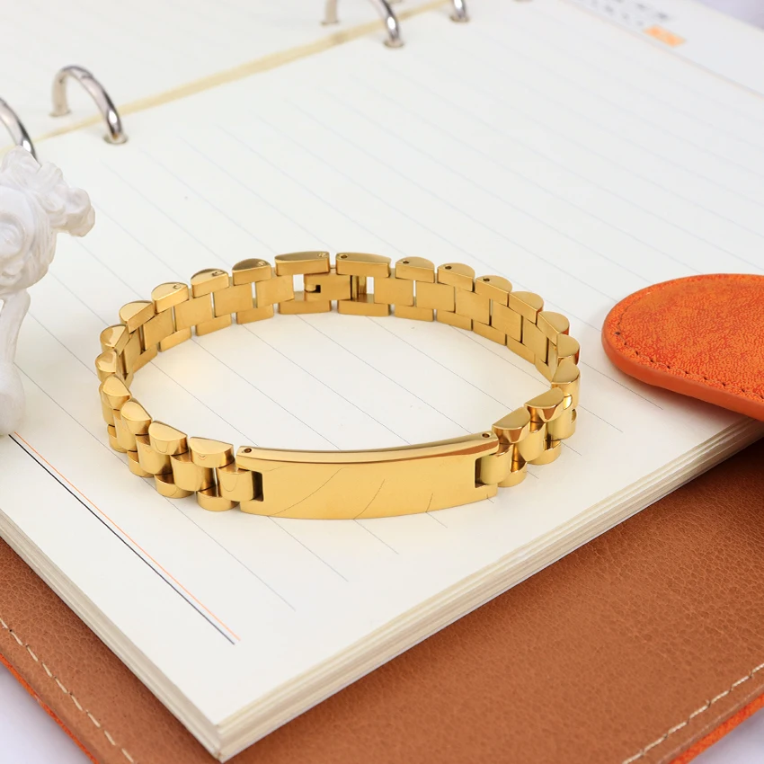 Hip Hop Punk Jewelry Thick Stainless Steel Chain Bracelet Luxury 18k Gold Waterproof Watch Band Bracelet for Women Men