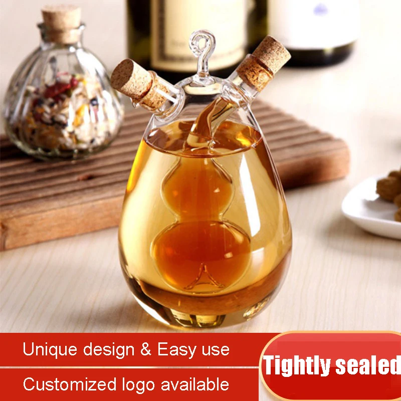 2024 Kitchen Glassware Supply 2-Outlet Round Borosilicate Glass Olive Oil Jar Vinegar Bottle Pot Kitchen Sauce Dispenser